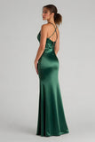 Robe de demoiselle d’honneur maxi épaule sirène vert foncé