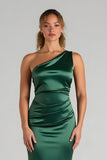 Robe de demoiselle d’honneur maxi épaule sirène vert foncé