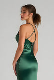 Robe de demoiselle d’honneur maxi épaule sirène vert foncé