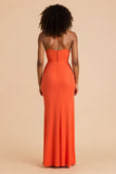 Fourreau orange froncé bretelles spaghetti découpées Maxi robe de demoiselle d’honneur