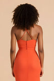 Fourreau orange froncé bretelles spaghetti découpées Maxi robe de demoiselle d’honneur