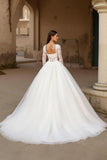 Robe de mariée ivoire à manches longues appliquée Sweep Train