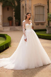 Ivoire Une ligne Col carré Manches longues Corset Court Train Robe de mariée avec appliques de dentelle