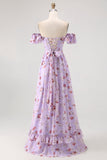 Fleur de champagne hors de l’épaule Corset Robe de demoiselle d’honneur trapèze avec fente