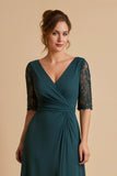 Pin col V mousseline demi-manches Midi Robe mère de la mariée