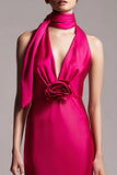 Robe formelle midi en satin de satin fleuri fuchsia