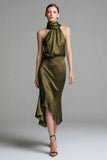 Robe formelle midi en satin olive