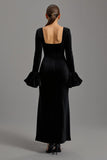 Robe longue formelle fourreau en velours noir avec gaines