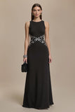 Crêpe Col Bateau Noir Robe Formelle Trapèze