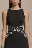 Crêpe Col Bateau Noir Robe Formelle Trapèze