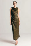 Olive Sequins Col bénitier Robe formelle fourreau