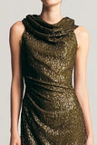 Olive Sequins Col bénitier Robe formelle fourreau
