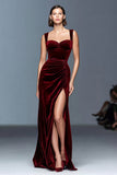 Robe longue formelle trapèze en velours trapèze froncé