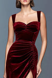 Robe longue formelle trapèze en velours trapèze froncé