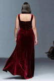 Robe formelle longue grande taille en velours bordeaux à fête