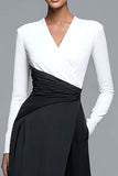 Robe formelle trapèze à col en V noire et blanche