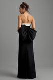 Robe longue formelle sans bretelles noire et blanche fourreau avec fente