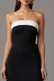 Robe longue formelle sans bretelles noire et blanche fourreau avec fente