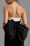 Robe longue formelle sans bretelles noire et blanche fourreau avec fente