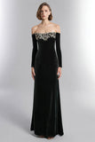 Robe longue de fête de Noël en velours noir à épaules dénudées