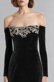 Robe longue de fête de Noël en velours noir à épaules dénudées