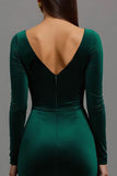 Sirène en velours vert foncé à manches longues Robe de fête des Fêtes