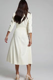Robe de travail midi à manches longues en satin ivoire froncé à col en V