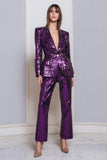 2 pièces paillettes violet foncé scintillant femmes bal costumes avec manches