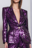 2 pièces paillettes violet foncé scintillant femmes bal costumes avec manches