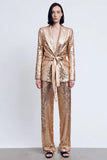 Sparkly Gold Peak Lapel 2 Piece Paillettes Femmes Bal Costumes Avec Ceinture