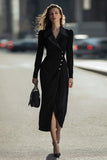 Robe blazer à manches longues à simple boutonnage crayon noir avec fente