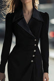 Robe blazer à manches longues à simple boutonnage crayon noir avec fente