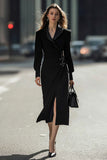 Robe blazer midi fourreau noir à manches longues avec fente