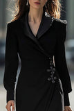 Robe blazer midi fourreau noir à manches longues avec fente
