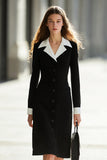 Robe de travail midi à simple boutonnage noire et blanche avec manches