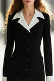 Robe de travail midi à simple boutonnage noire et blanche avec manches