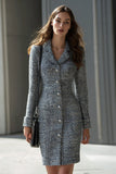 Chic Tweed Robe de travail grise à revers simple boutonnage