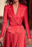 Robe de travail midi 2 pièces à revers pointu rouge