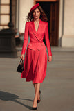 Robe de travail midi 2 pièces à revers pointu rouge