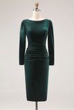 Robe de travail midi en velut froissé vert foncé avec manches longues