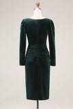 Robe de travail midi en velut froissé vert foncé avec manches longues