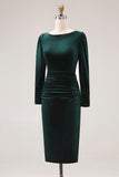 Robe de travail midi en velut froissé vert foncé avec manches longues