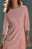 Robe de travail midi à manches 3/4 froncée fourreau rose