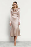 Robe de travail en satin à manches longues à col bénitier champagne