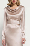 Robe de travail en satin à manches longues à col bénitier champagne