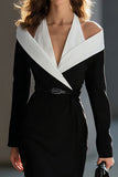 Robe de travail noire fourreau à manches longues avec ceinture