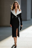 Robe de travail noire fourreau à manches longues avec ceinture