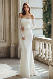 Robe de mariée à manches longues ivoire à épaules dénudées