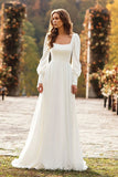 Robe de mariée à manches longues à col carré ivoire