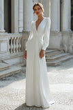 Robe de mariée plissée fourreau à manches longues ivoire